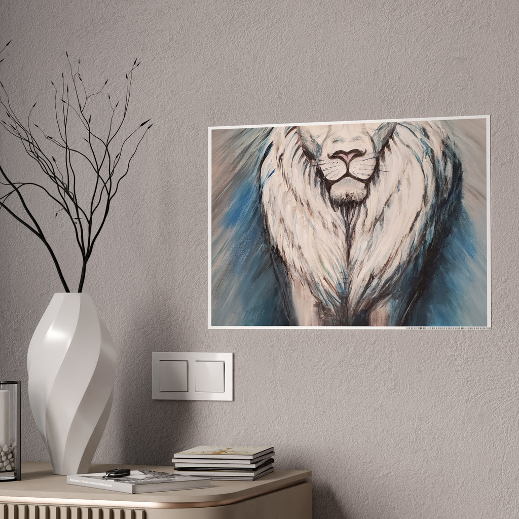Lion Mane Gloss Poster – Blue Abstract Wildlife Wall Art
