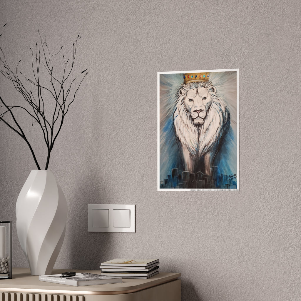 Lion Mane Gloss Poster – Blue Abstract Wildlife Wall Art