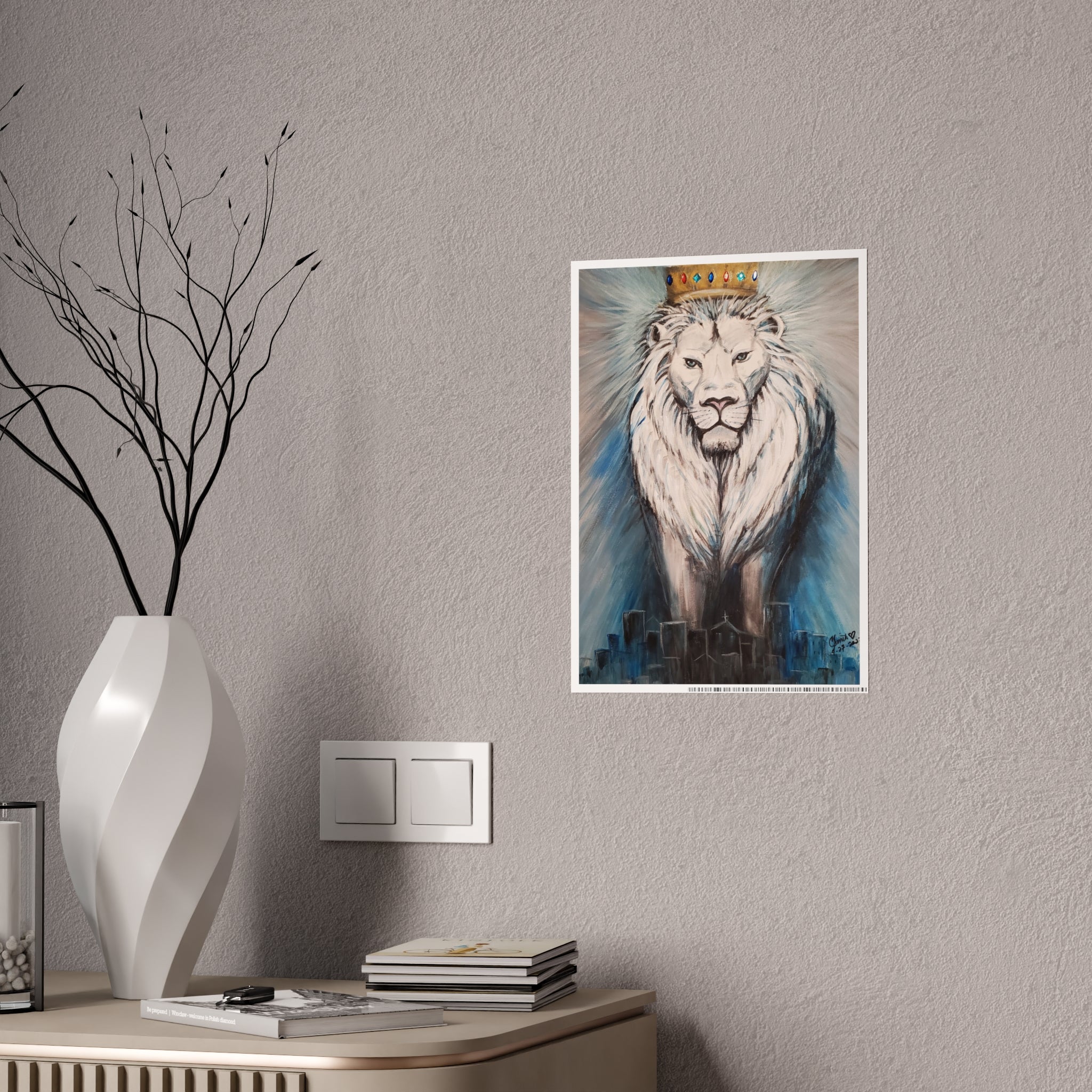 Lion Mane Gloss Poster – Blue Abstract Wildlife Wall Art