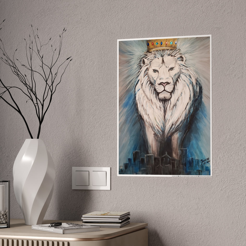 Lion Mane Gloss Poster – Blue Abstract Wildlife Wall Art