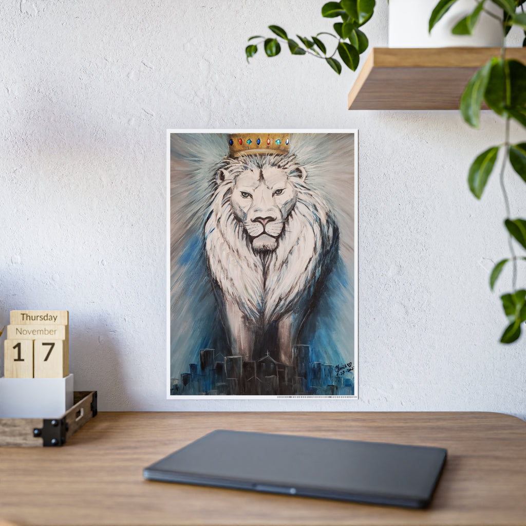 Lion Mane Gloss Poster – Blue Abstract Wildlife Wall Art