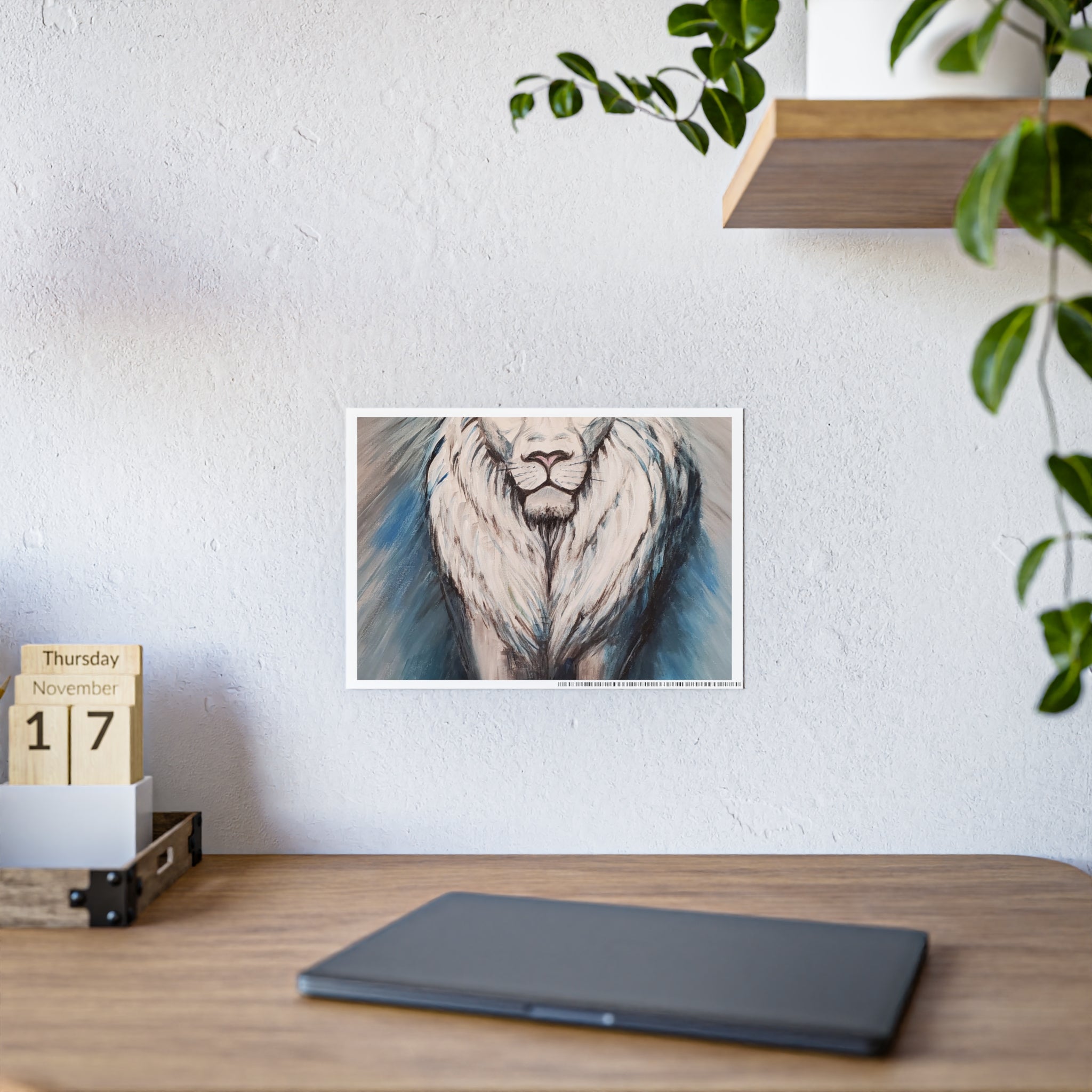 Lion Mane Gloss Poster – Blue Abstract Wildlife Wall Art