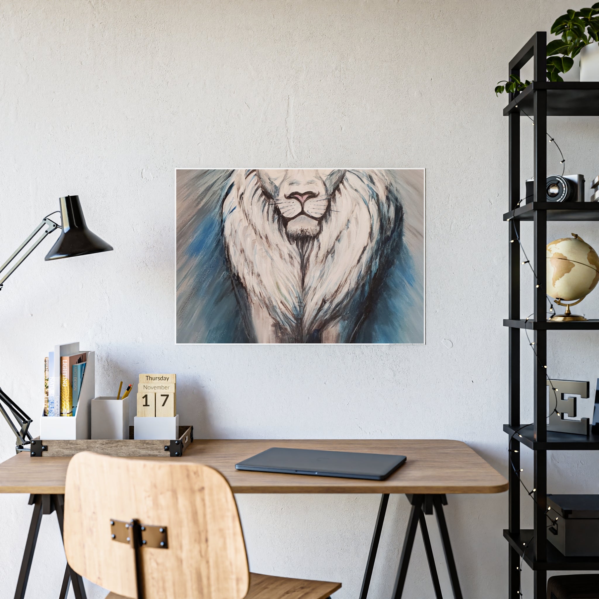 Lion Mane Gloss Poster – Blue Abstract Wildlife Wall Art