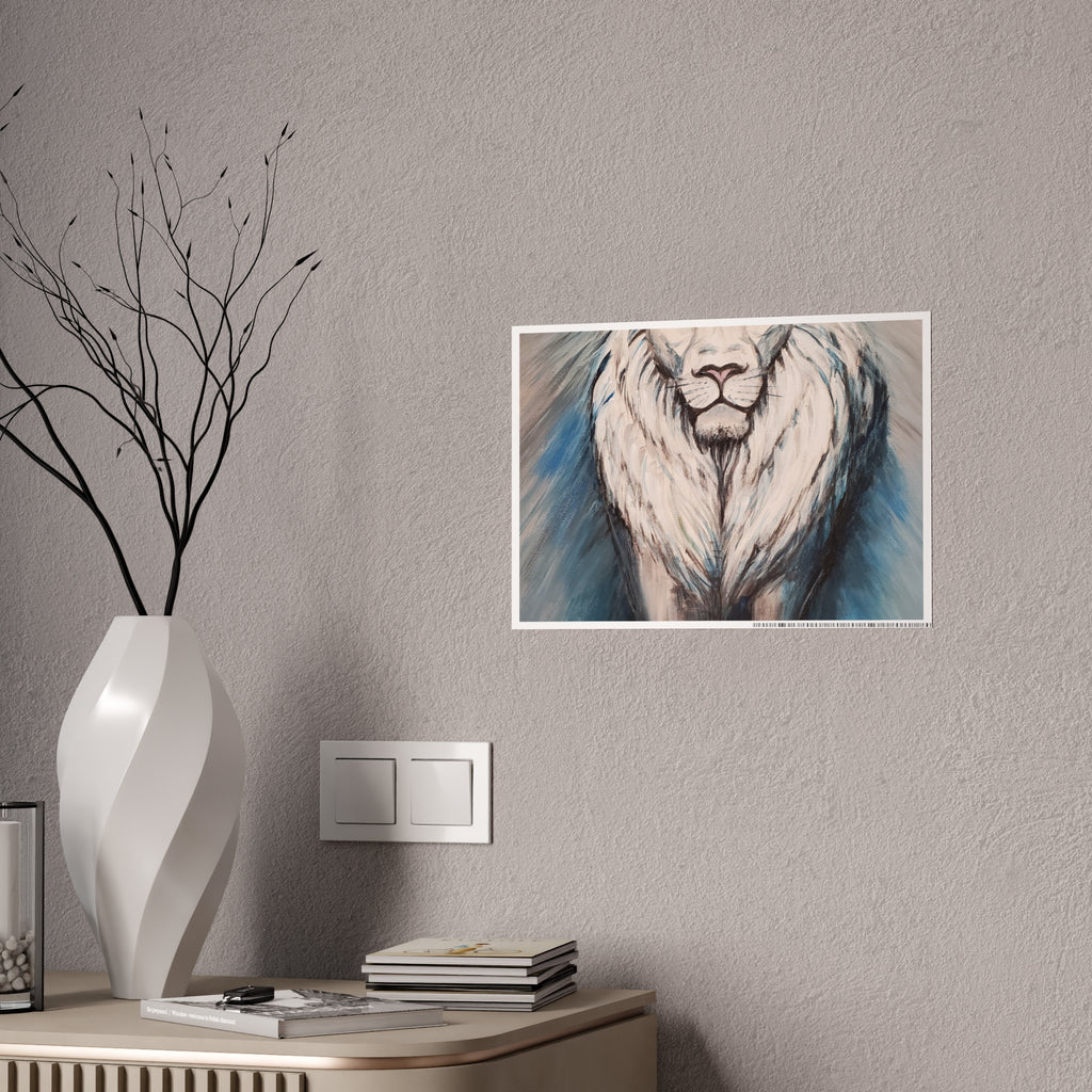 Lion Mane Gloss Poster – Blue Abstract Wildlife Wall Art