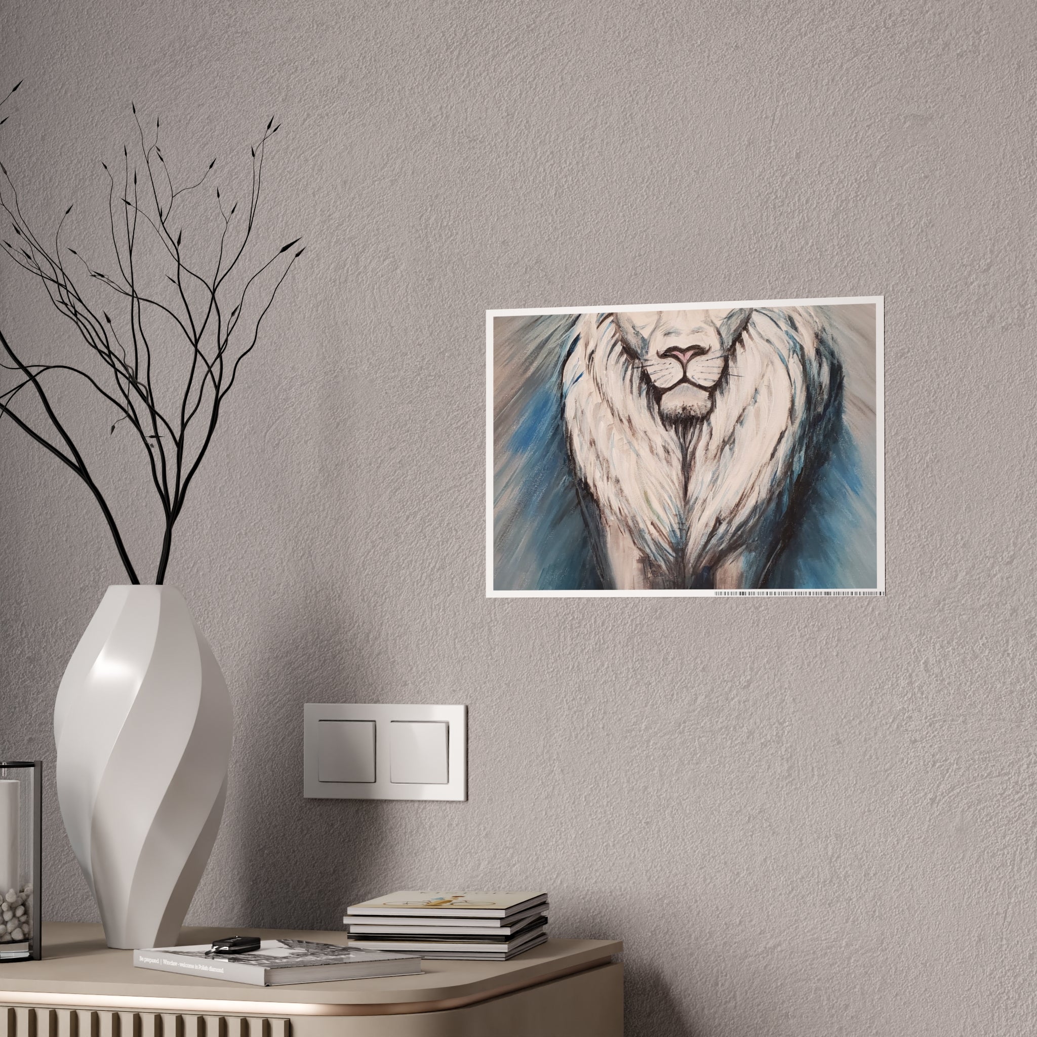 Lion Mane Gloss Poster – Blue Abstract Wildlife Wall Art